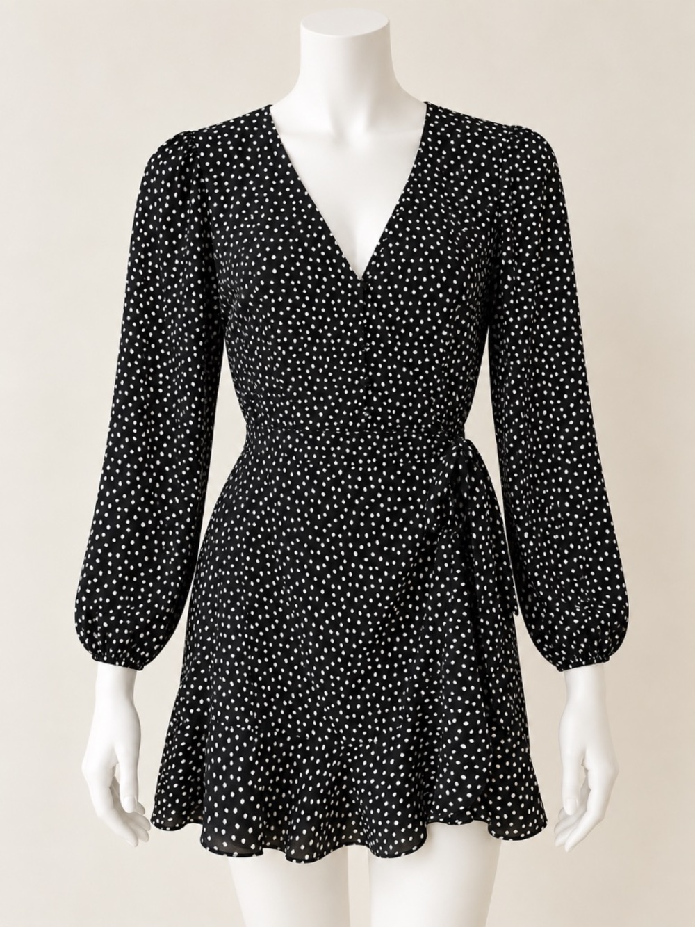 Abercrombie & Fitch Black White Polka Dot Wrap-Style Mini Dress Size S